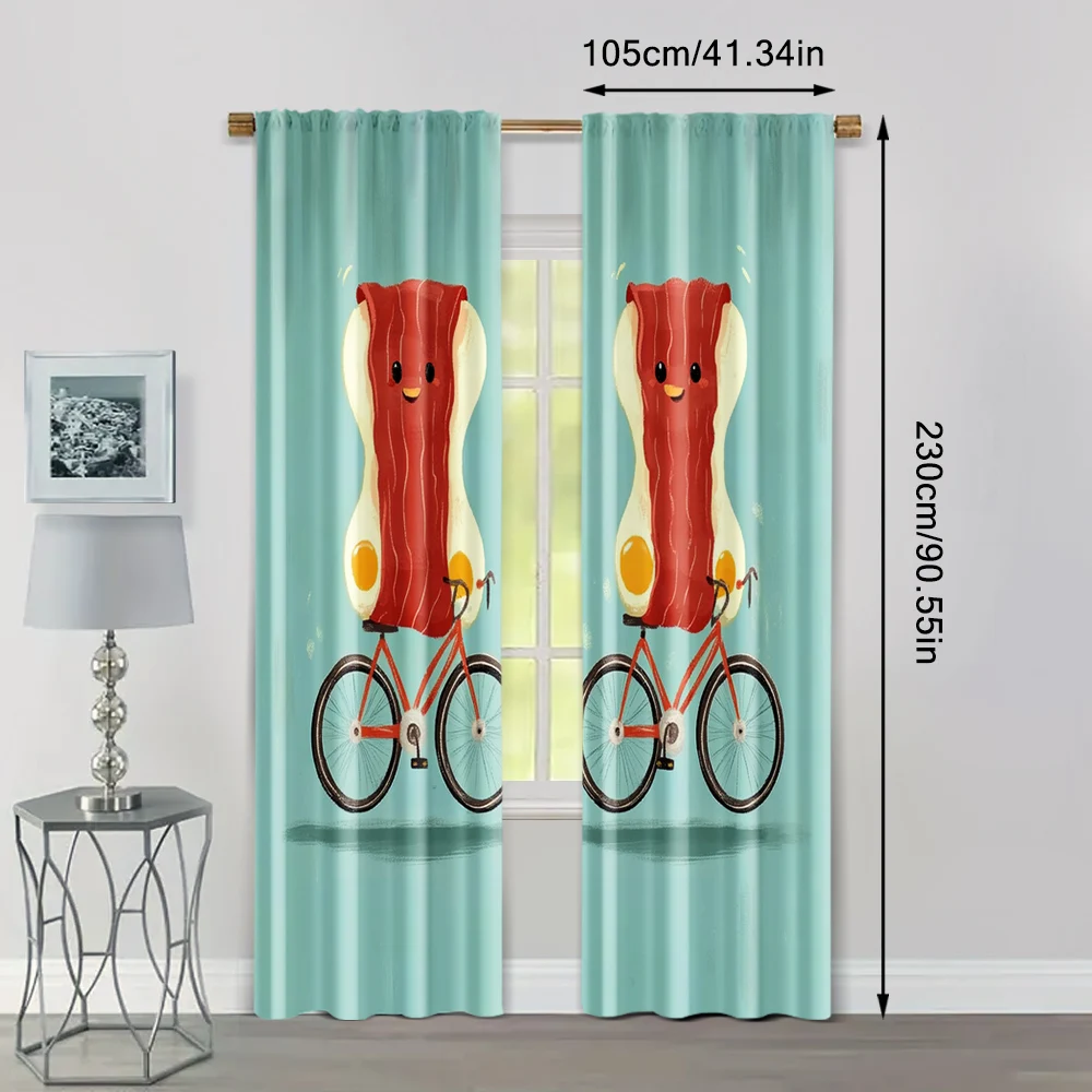 2pcs, Pattern Curtains 2D print Breakfast depicting ham and eggs1 Durable Polyester (without rod) Stuff Clearance Perfect for 4