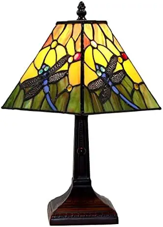 

Tiffany - Stained Floral Glass Nightstand Lamp - Table Night Light - 15\u201D Frosted White Stained Glass Lamps for Living Room