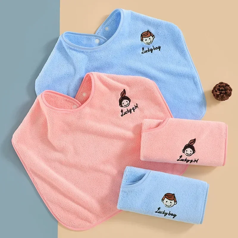 Baby 360 Degrees Milk Toothbrush Pink Blue Bib Coral Fleece Wash Towel Multifunctional Eating Burp Cloths Wash Face Teeth Bib
