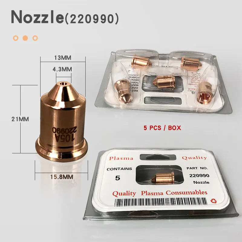 65A/85A/105A Plasma Cutting Consumables Nozzle 220990 Electrode 220842 Shield Cap 220993 Retaining Cap 220854 Swirl Ring 220994