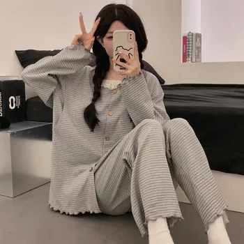 Cotton Maternity Nursing Sleepwear Pajamas Set 2PCS Breastfeeding Pajamas Clothes for Pregnant Women Pregnancy Nightgown