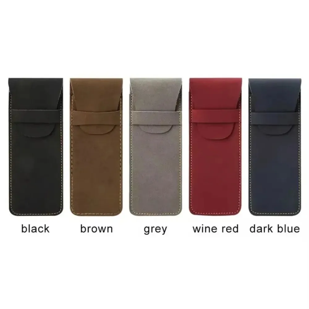 Vintage Style Frosted PU Leather Fountain Pen Case with Flap Closure Large Capacity Dual Storage Pen Holder