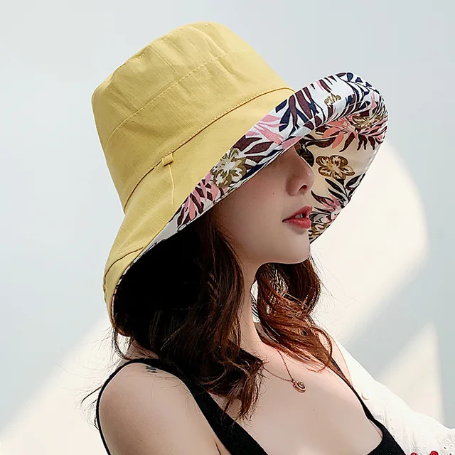 Women's Hat Bucket hat Panamanian Women Four Seasons Fisherman Hat Big Brim Hat Double-Sided Fisherman Hat Sun Visor Sunhat 2