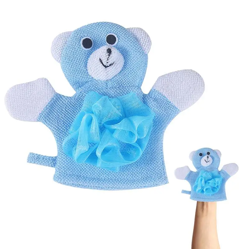 Bath Gloves Baby Bath Mitt Washcloths With Cartoon Animal Puppet Compound Cotton Easy To Lather Scrubbies Washcloth