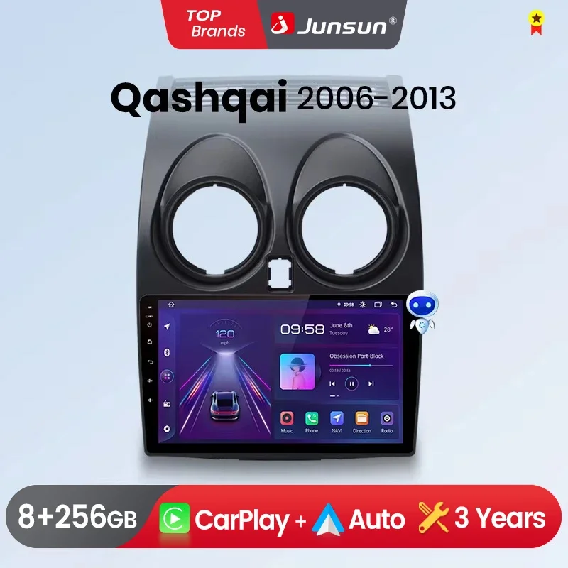 Junsun CarPlay Android Auto Car Radio for Nissan Qashqai J10 GPS Intelligent Systems Stereo Multimedia Autoradio