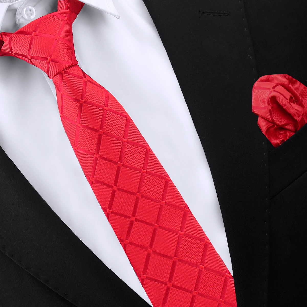 Blaue Business-Krawatte für Männer, Einstecktuch, kariert, Krawatte, Einstecktuch-Set, Luxus-Hochzeit, 8 cm, rote Herren-Krawatten, Taschentuch, Gravatas-Geschenk – Detail 4