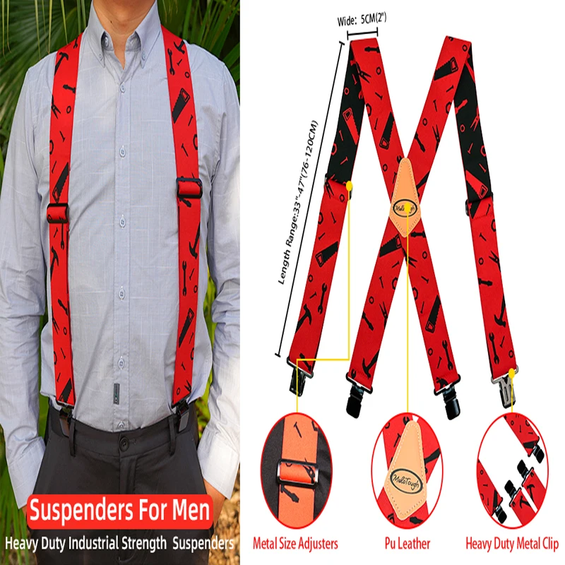 thumbnail image 2 of Men's Industrial Strength X-Back Suspenders | 2” Wide Elastic With 4 Strong Clips, Adjustable 32-50” 2 of 10