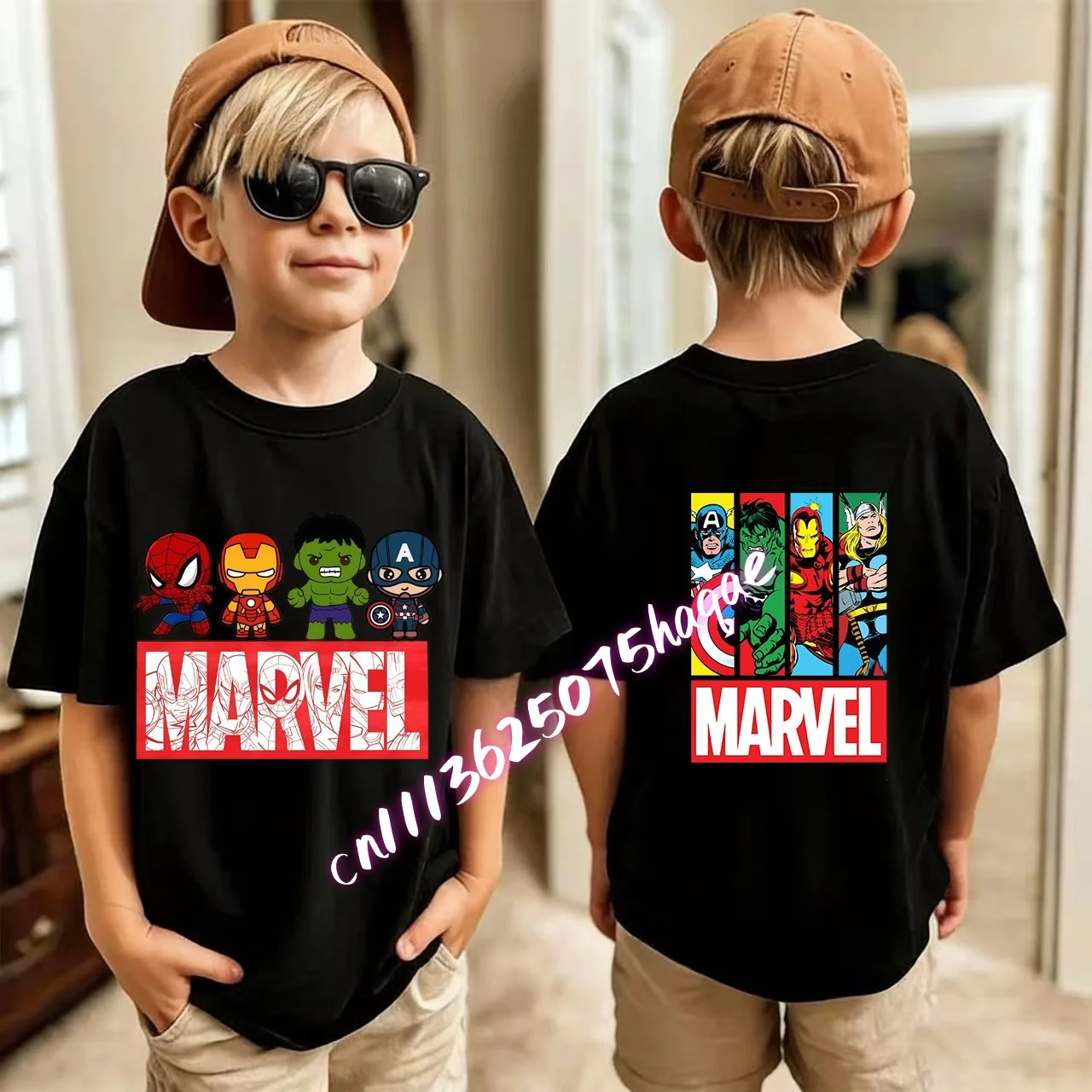 Kids Summer Cute Spider-Man Print Children's Short-Sleeved T-Shirt for Girls Boys 100% Cotton - Fashionable Short Sleeve, view 4