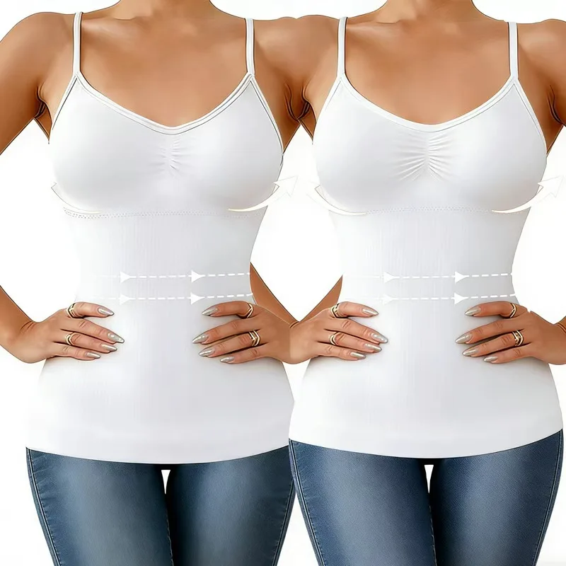 Camisola transpirable para mujer, 2 uds., Tops moldeadores con control de abdomen, sujetador incorporado, camiseta sin mangas moldeadora, corsé adelgazante