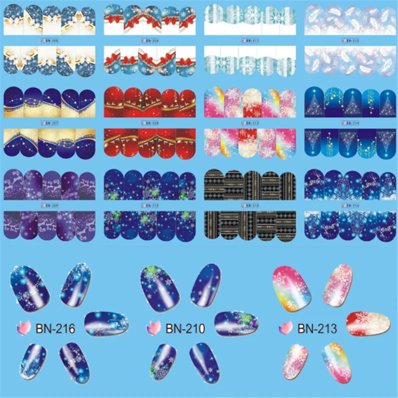 

1pc Christmas Nail Art Stickers Santa Claus Snowman Butterfly Water Transfer Decals Xmas Winter Maple Leaf Sliders Manicure Tool