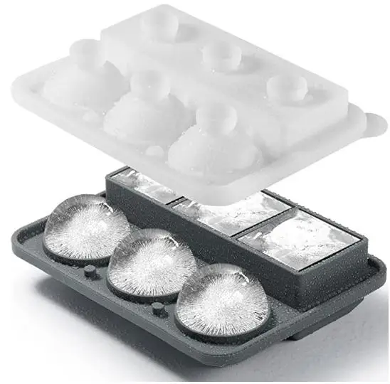 Stampo Per Cubetti Di Ghiaccio Rotondi 3D – 4 Palline Da 5,7 Cm, Silicone Alimentare Con Coperchio Antigoccia, Per Whisky, Cocktail, Gelato – Colore Nero