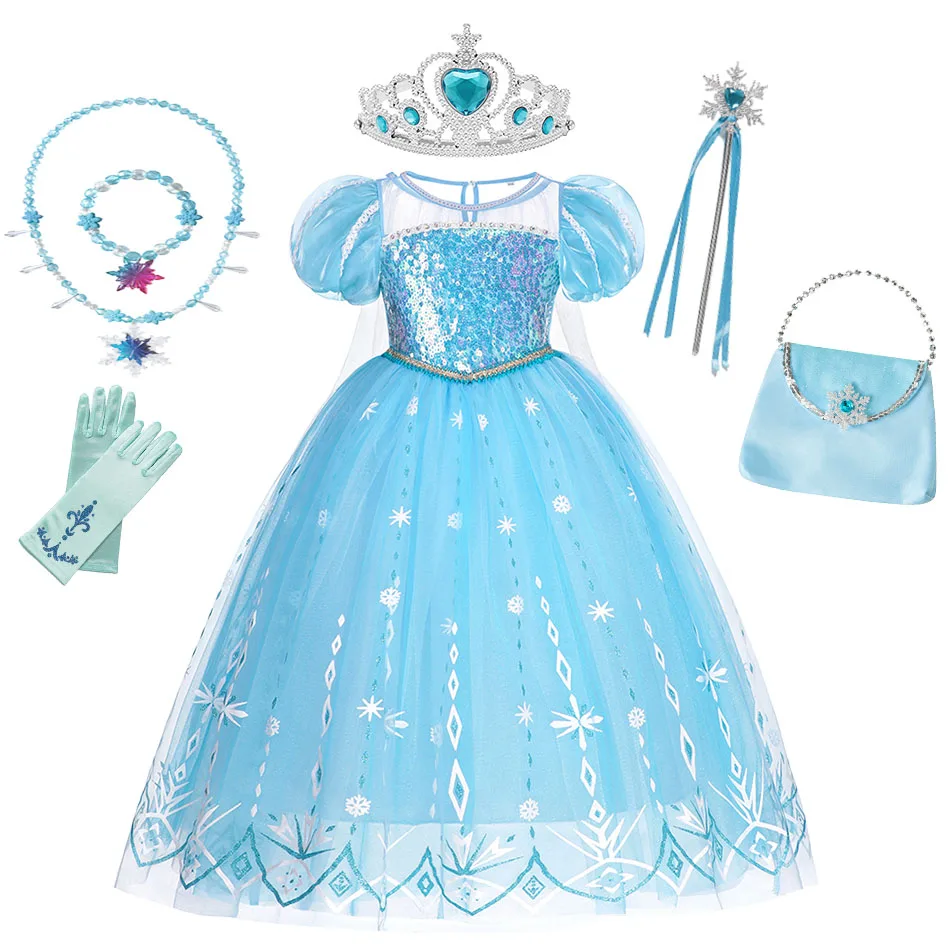 

Disney Girls Elsa Dresses for Short Sleeve Kids Birthday Cosplay Elsa Fancy Princess Costume 2024 Carnival Easter Party Costume
