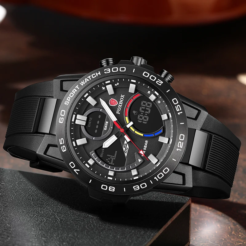 FOXBOX New Mens Watches LIGE Fashion Business Digital Watch for Men Sports Military Silicone Waterproof Chronograph Clock Male
