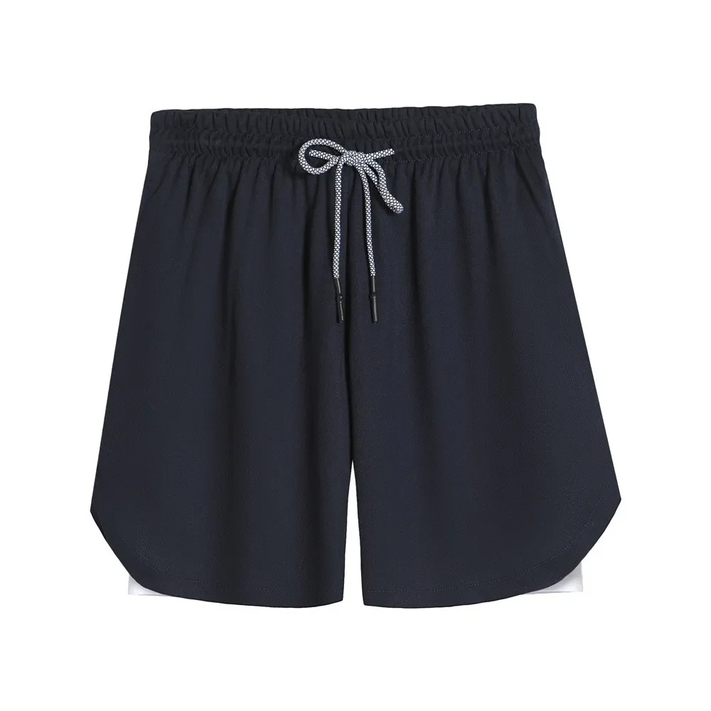 Men's Fitness Five-Quarter Shorts Double Layer Elastic Sports Running Training Shorts with Zipper Pocket by None( AE Stock)