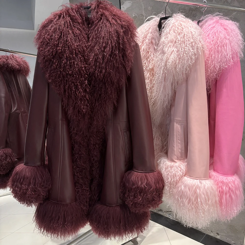 YOLOAgain Mongolia Sheep Fur Jacket Women Real Leather Coat Suede Jacket