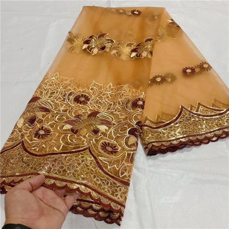 

5 Yard Newest Hot Selling French Lace With Beads High Quality African Tulle Cord Lace Net Embroidered Fabric For Wedding 4L10102