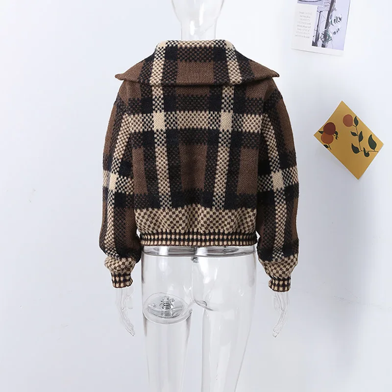 Description Picture 6 of itemPlaid Jacket Woman Coat Single Breasted Office Lapel Pocket Casual Thicken Top Ladies Spring High Street Warm Streetwear 2025