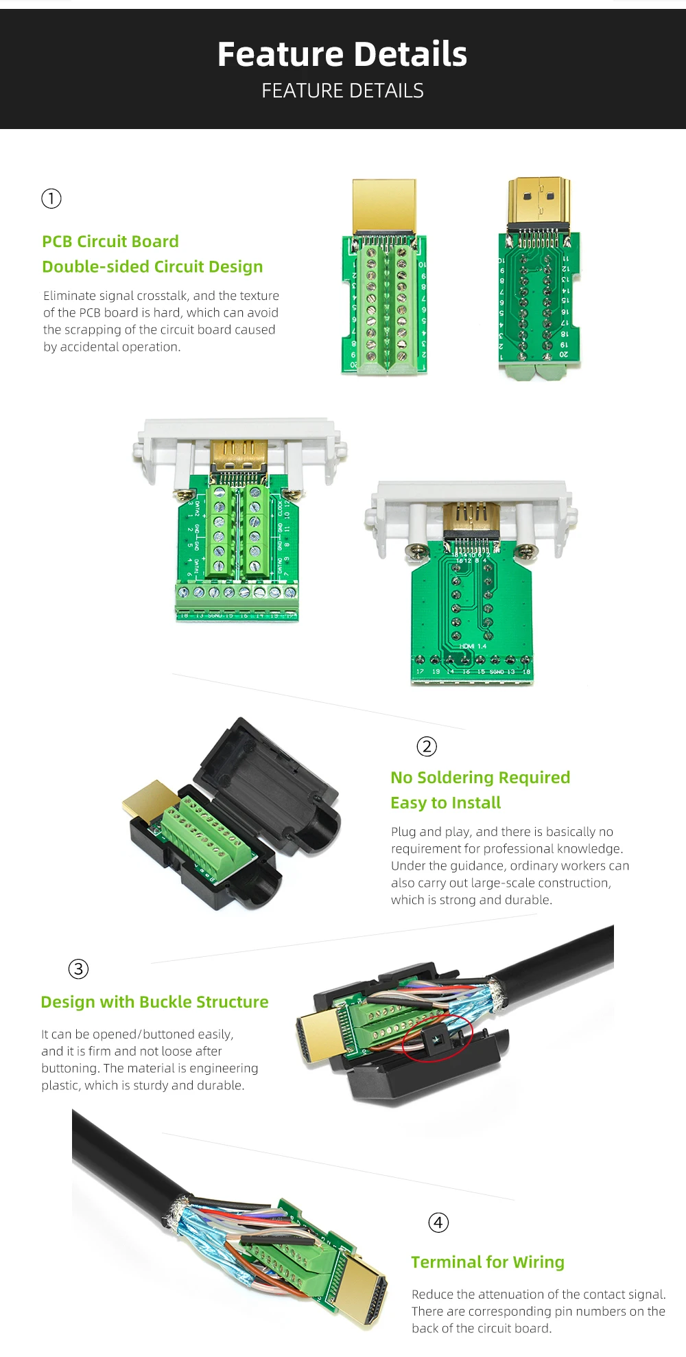 HDMI 2.0 Lötfreier Stecker DIY 4K HDMI-Kabel-Reparaturkopf Lötfreier Stecker Unterstützt 4K 60Hz – Detail 14