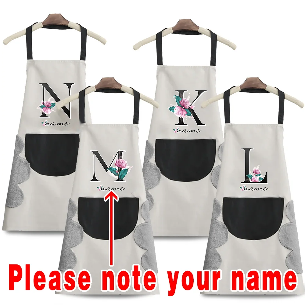 

Personalized Kitchen Aprons Women Waterproof Grill Apron with Pockets Waiter Hand-Wiping Work Apron Custom Name Studios Uniform