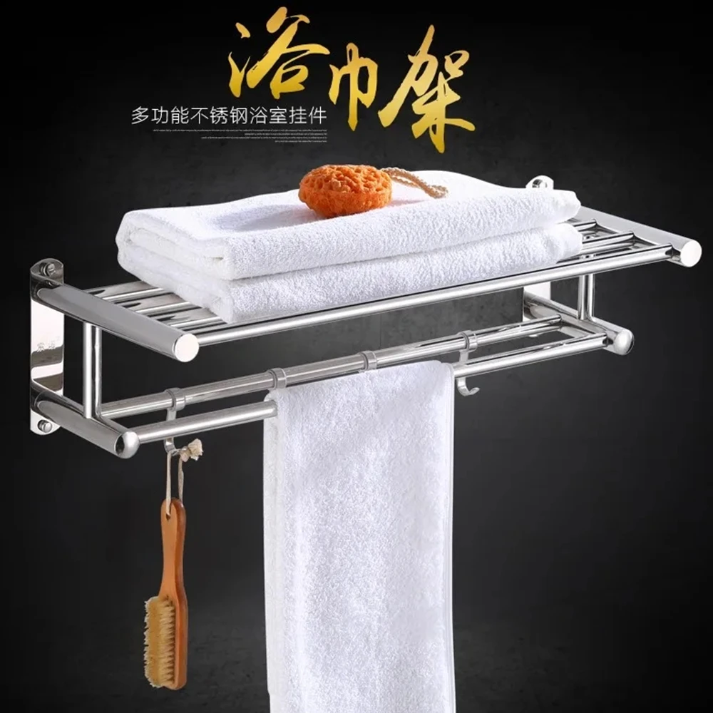 Towel Rack Towel Holder Stainless Steel Bathroom Towel Holder Storage Organizer Shelf Wall Mounted Towel Rack Home Hotel Wall Shelf for Kitchen Bathroom