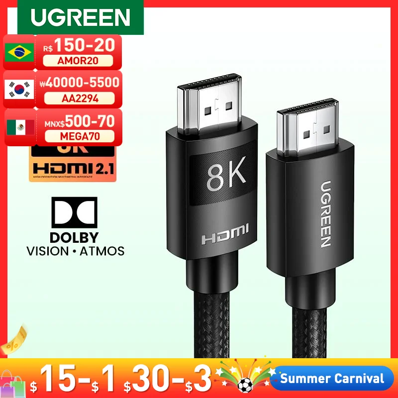 Кабель Ugreen HDMI 2,1 Ультра высокоскоростной 8K/60Hz 4K/120Hz для Xiaomi Mi Box PS5 HDMI сплиттер кабель HDMI Dolby Vision 48 Гбит/с HDMI Кабель Ugreen HDMI 2,1 Ультра высокоскоростной 8K/60Hz 4K/120Hz для Xiaomi Mi Box PS5 HDMI сплиттер кабель HDMI Dolby Vision 48 Гбит/с HDMI