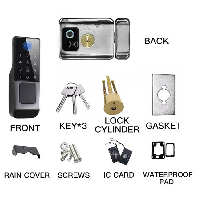 Tuya APP WIFI Version Built In Gateway Fingerprint Waterproof Outdoor Gate Passcode Rfid Card Keyless Smart Door Lock 5