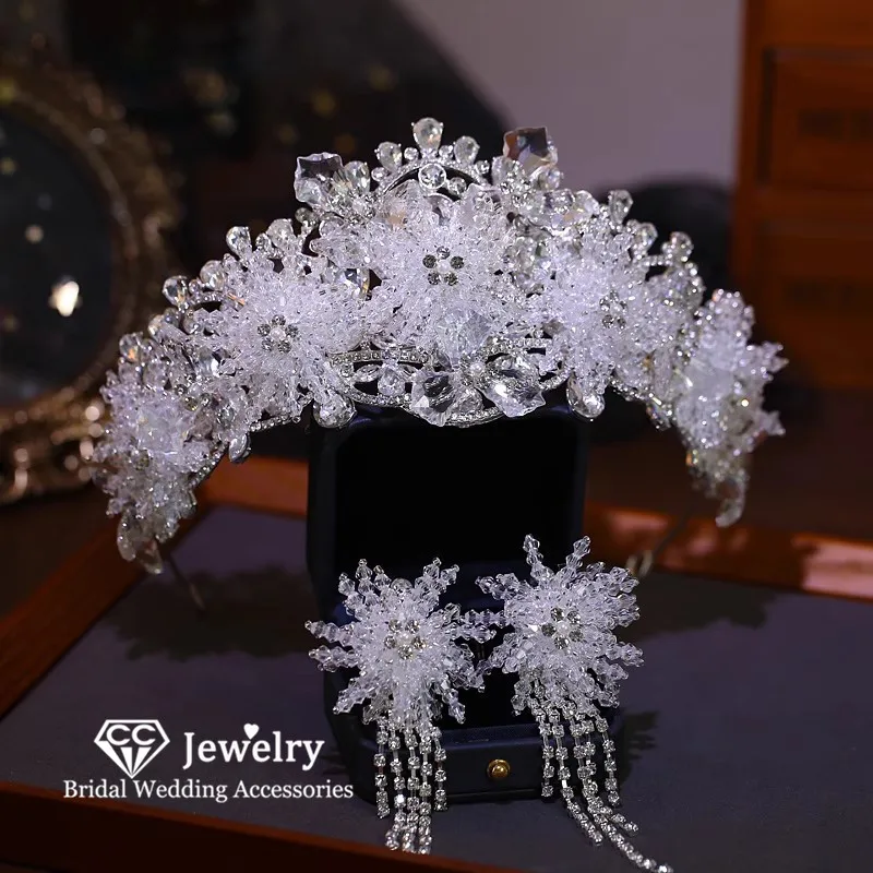

CC Luxury Tiaras for Wedding Women Accessories Bridal Hairwear Engagement Crowns Crystal Coronets With Earring Crown Party AN450