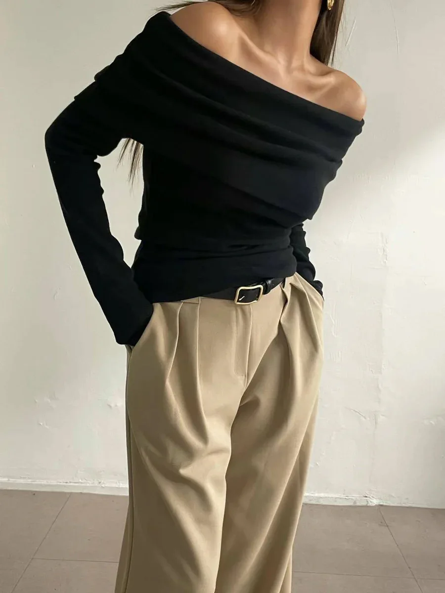 Sweater Knit Pullover Backless Women Slim Bandeau Solid Cropped Top Streetwear Off-Shoulder Elegant Autumn Knitwear Top
