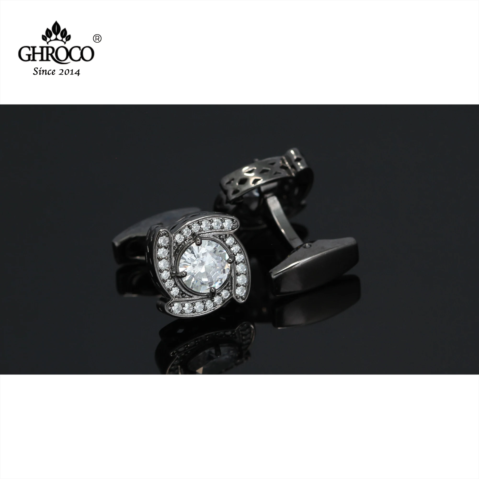 GHROCO High-Quality Exquisite Flower Shape Zircon Classic French Shirt Cufflinks Fashion Luxury Gift for Business Men & Wedding