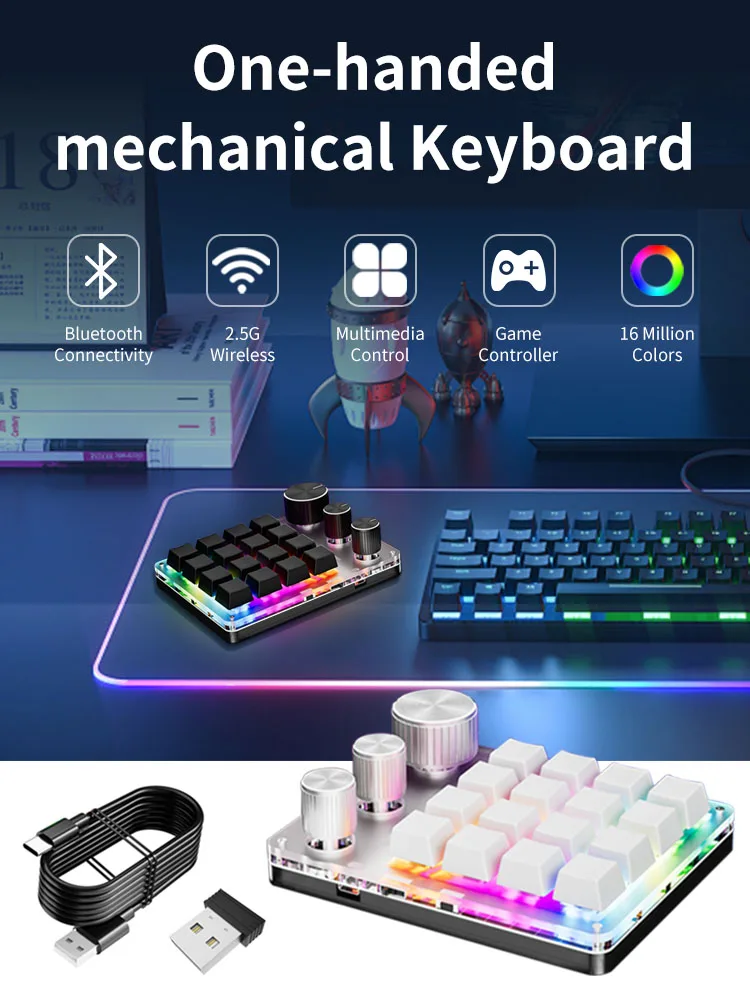 16-Key Custom Mechanical Keyboard 3 Knobs Including Volume Button Knob Control Programmable Macro  Gaming Compatible - 2