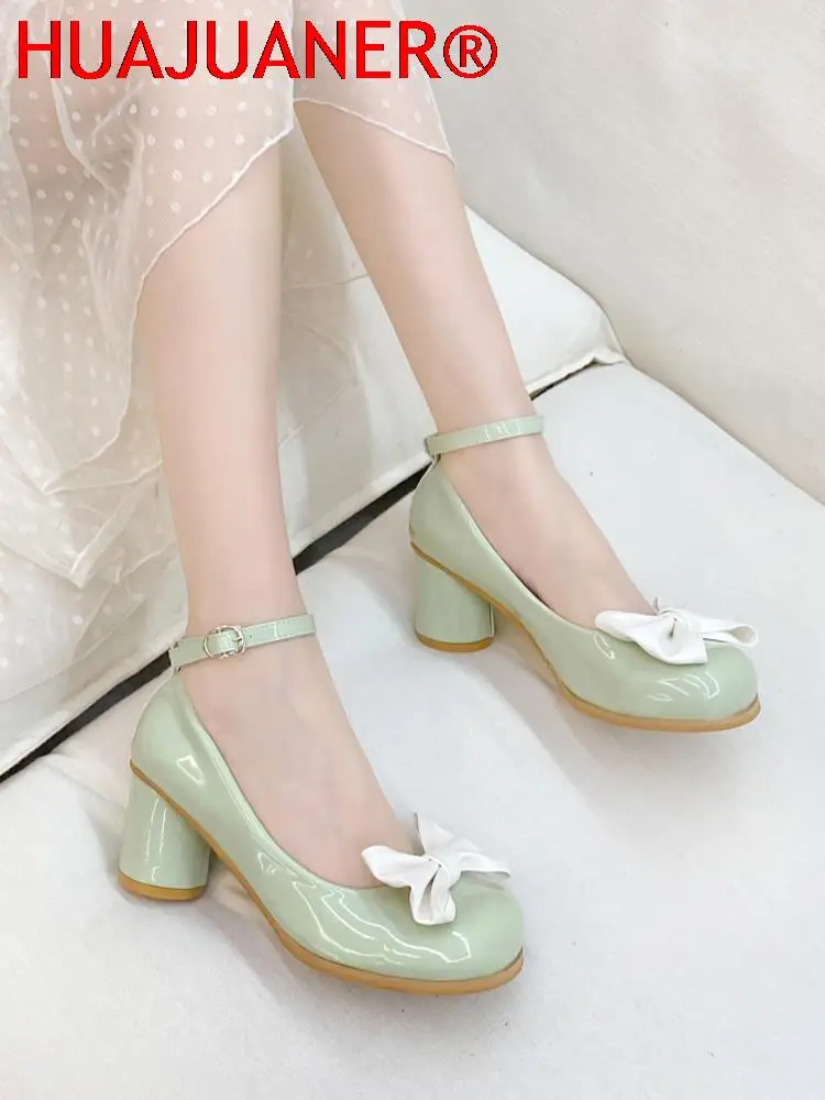 High Heels Women Mary Janes Lolita Shoes Retro Dress Thick Pumps Summer Sandals 2023 New Party Bow Ladies Shoes Prom Zapatos 3