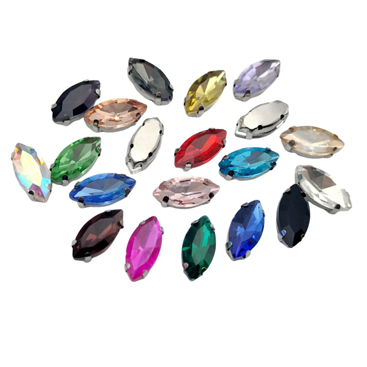 Elegant Marquise Sew-On Rhinestone Crystals with Silver Metal Base