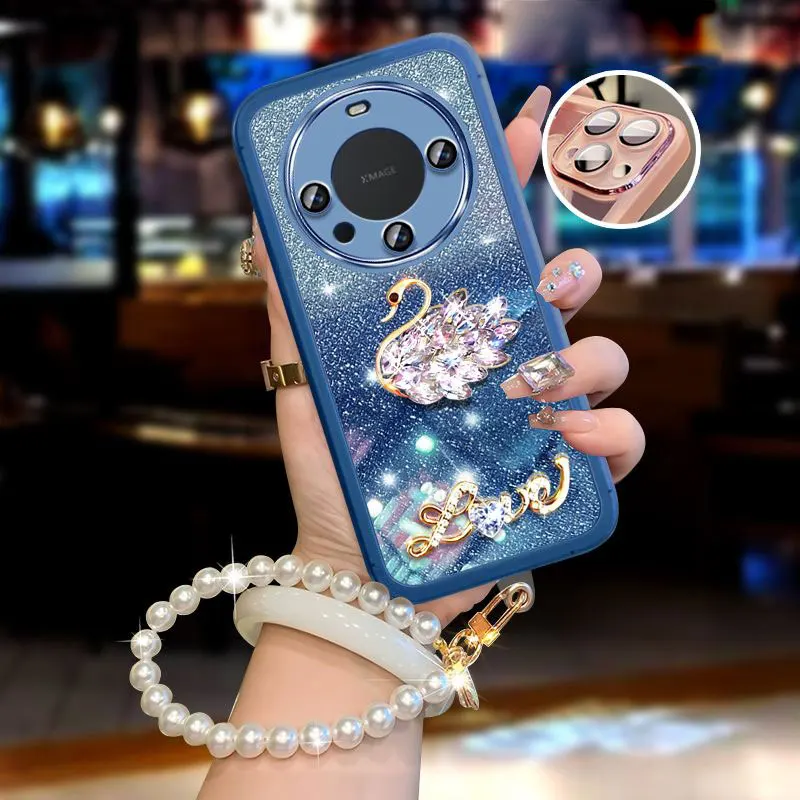 Diamond Swan Mate60, Hülle für Huawei Mate 60 Pro Plus 20 Nova Y61 Y 70 90 91 Perlenarmband Glitzerhülle Mate60 pro+_voghion.com
