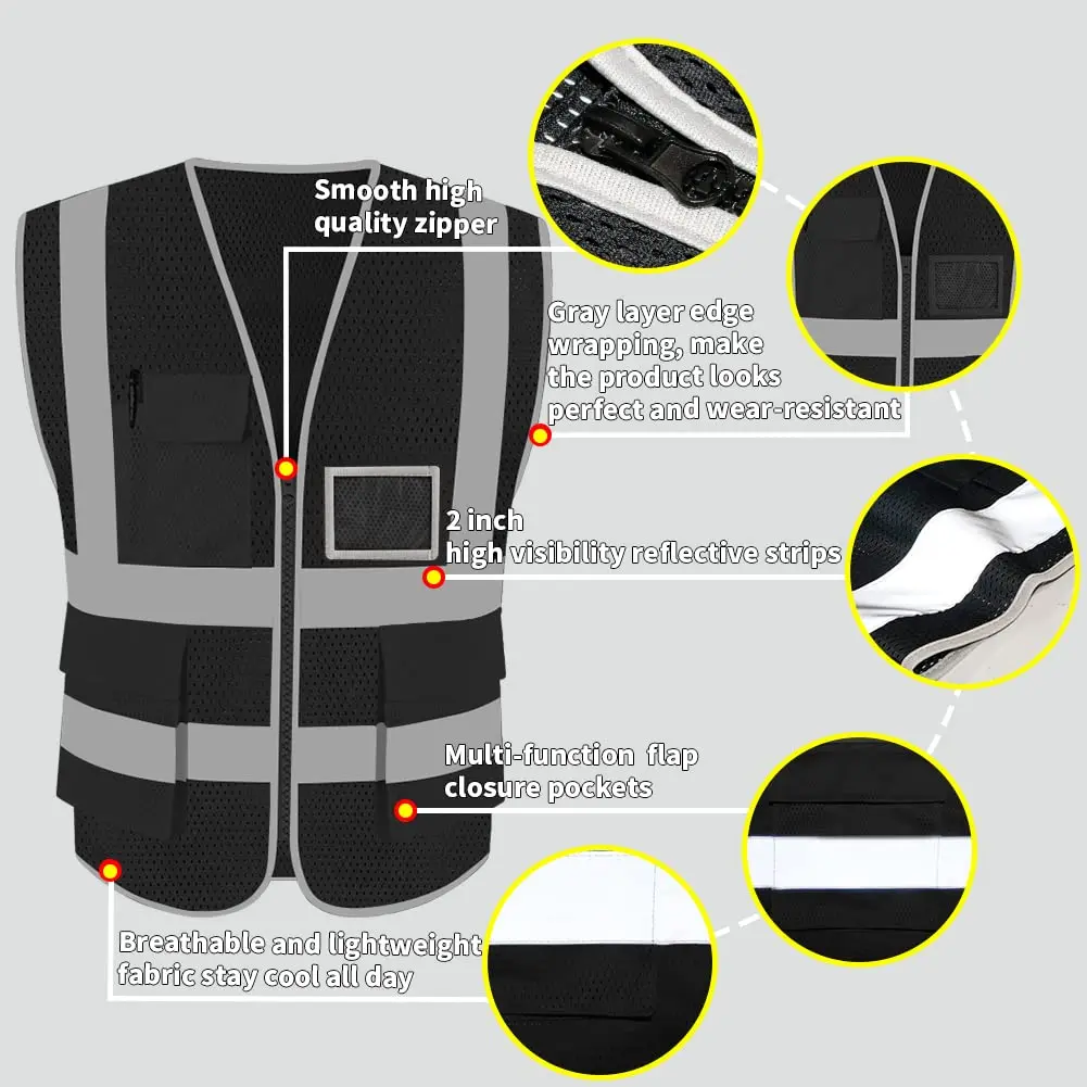Reflective Safety Vest High Visibility Signal Vest Work Safety Jacket For Men Luminous Fluorescent