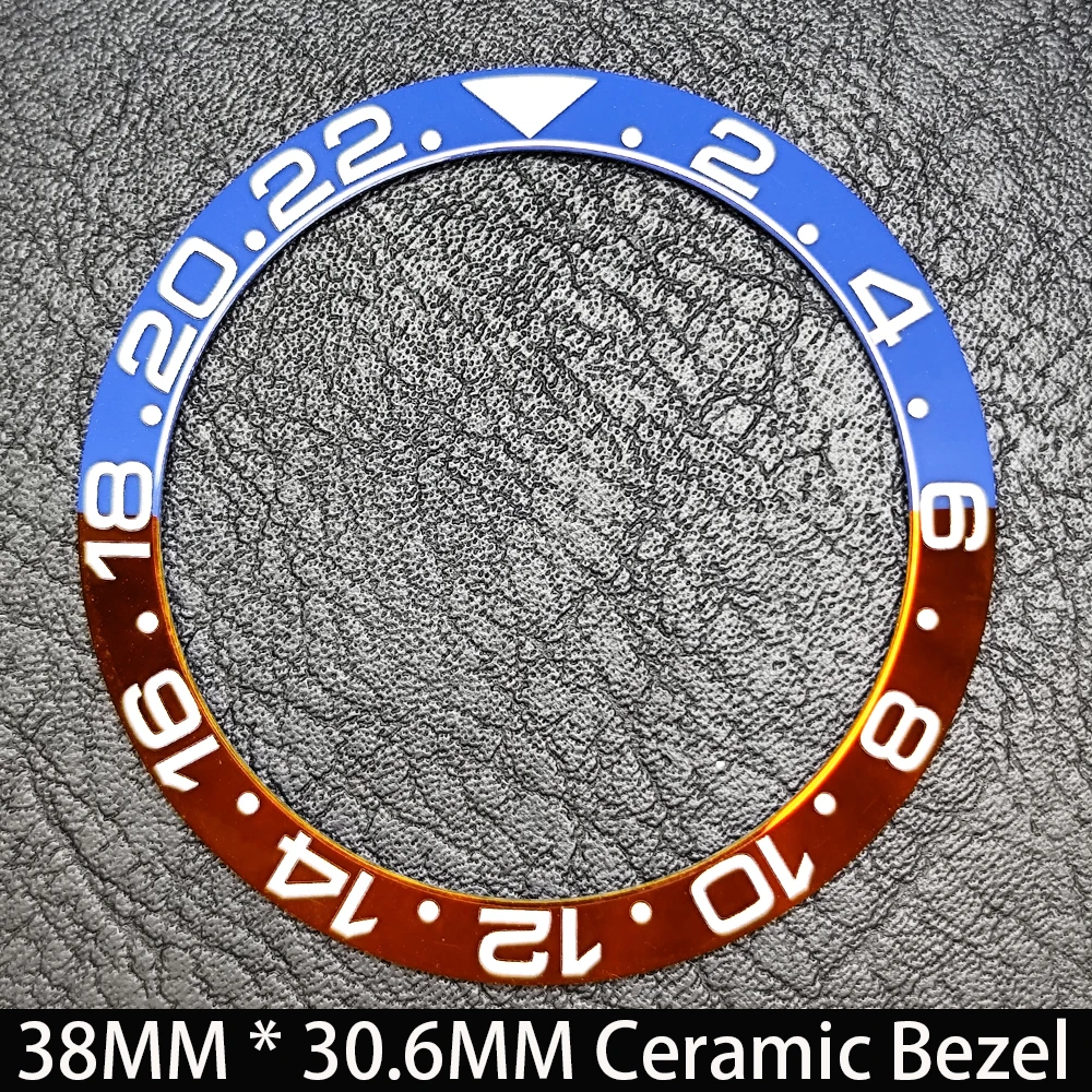 Elegant Blue Luminous Bezel GMT and Diving Watch Insert, Sloping 38mm x 30.6mm Ceramic/Aluminum