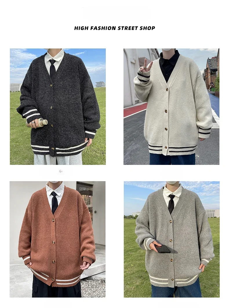 2024 herbst Winter Faul Mode High-end-Strickjacke Temperament V-ausschnitt Trendy Casual Vielseitig Lose männer Lange Ärmeln pullover – Detail 2