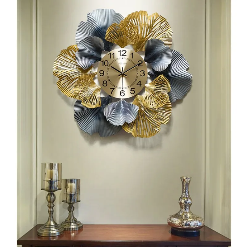 

Clock Art Wall Watch New Ginkgo Leaf Living Room Wall Clock Decor Large 3d Clocks Home Garden