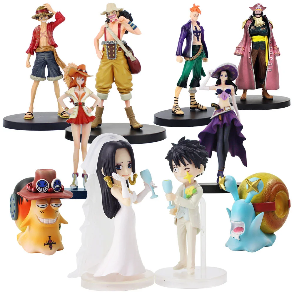 of Set 2 OP Anime Luffy Ace Zoro Usopp Sanji Nami Robin Boa Hancock Gilder Marco Sakazuki Teach PVC Action Figure Model Toys |