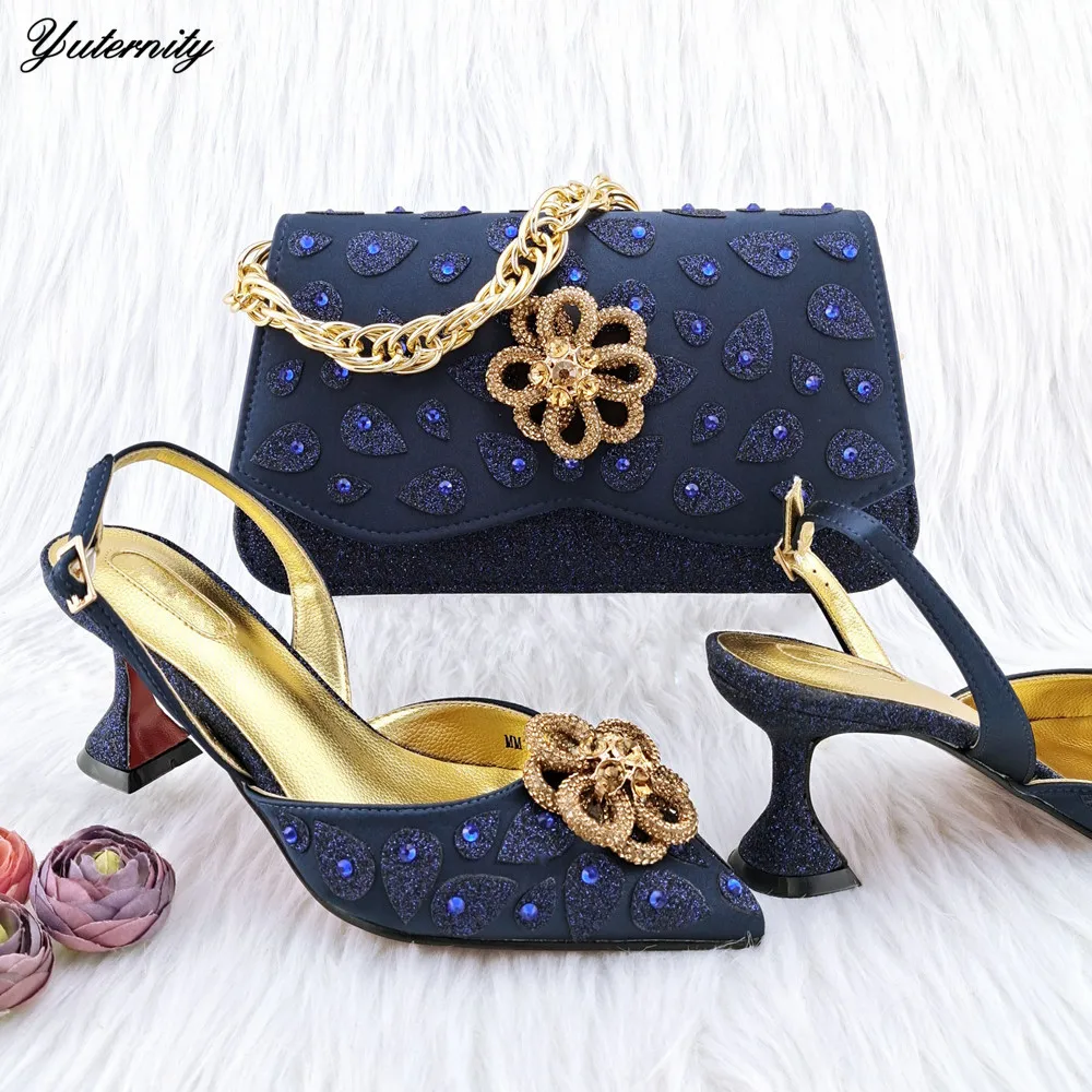 

Latest Fashion Italian Stones Decoration Shoes With Matching Bag Set 2023 Summer Women's Party Shoes And Bags Set For Wedding