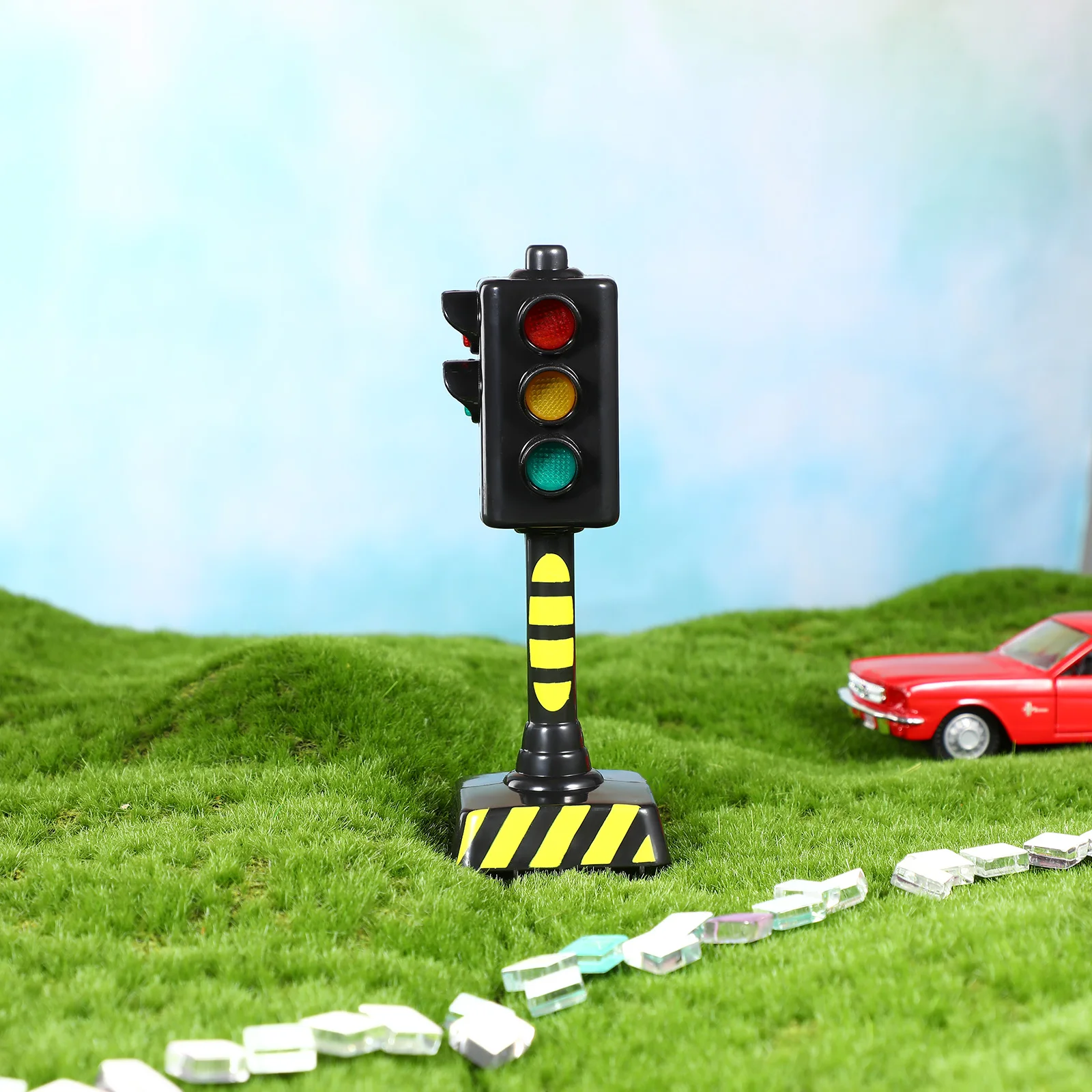 2pcs Mini Traffic Signal Light Toy Model Simulation Road Sign Scene LED Kid Traffic Safe Education Learning Toy Car Accessories traffic light toy