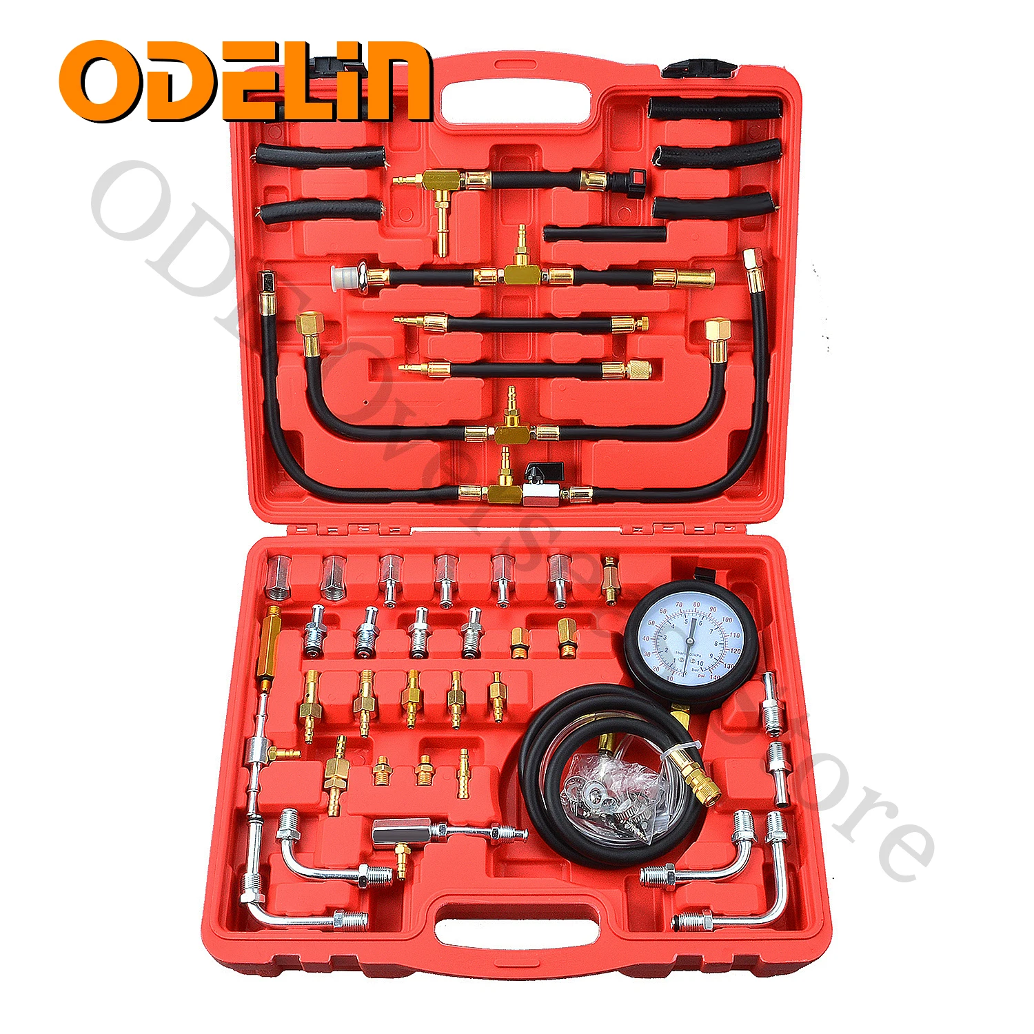 0-140psi Car Fuel Injection Gauge Pressure Tester Test Kit Auto System Pump Tool Set