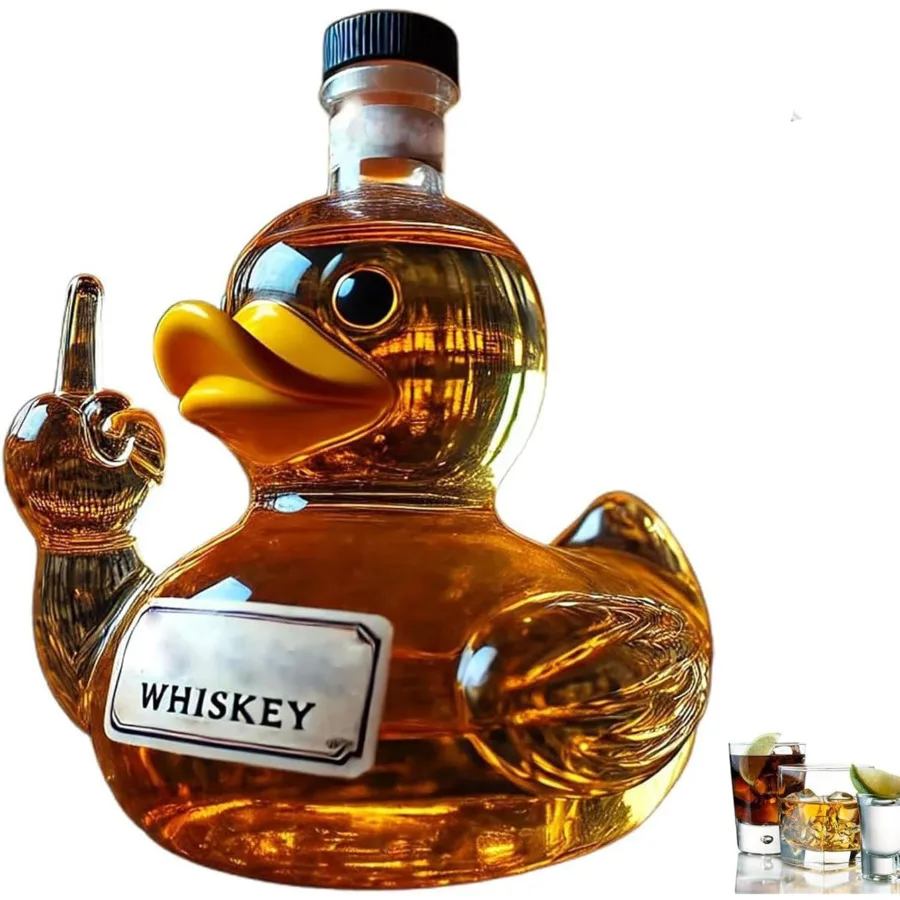 Funny Middle Finger Duck Bottle 10Oz Glass Duck Whiskey Decanter Prank Wine Bottle Hilarious Statue Decor For Bar Office Home