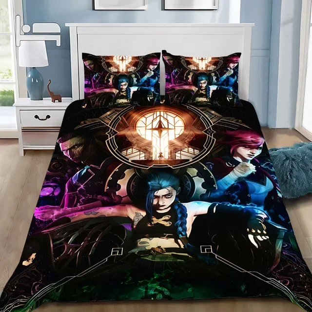 Hot Anime Arcane BeddingSet 3D Print LOL Jinx Adult Boy Girl Bedroom Decoration Duvet cover set Single Double Size Bed Linen 2