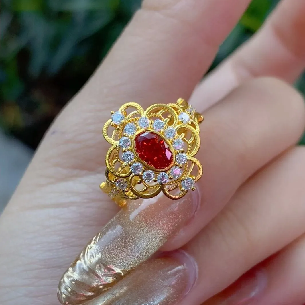Ruby Inlaid Wring Romantic Light luxury inlaid diamond ruby exquisite rings for women ...