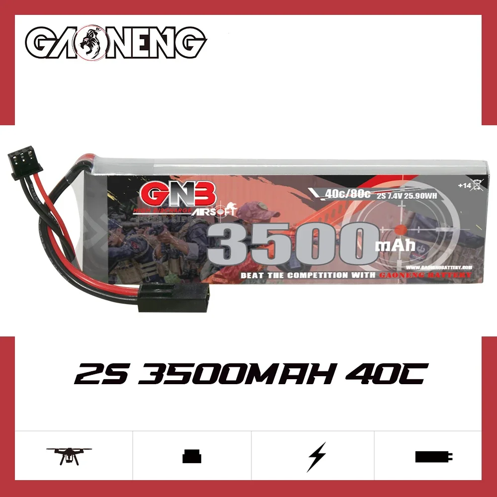 

Аккумулятор GAONENG GNB 3500 мАч 2S 40C 80C 7,4 В Mini Tamiya LiPo Airsoft Airgun M4 Crane Stock M240B Модернизированный или модифицированный AEGs