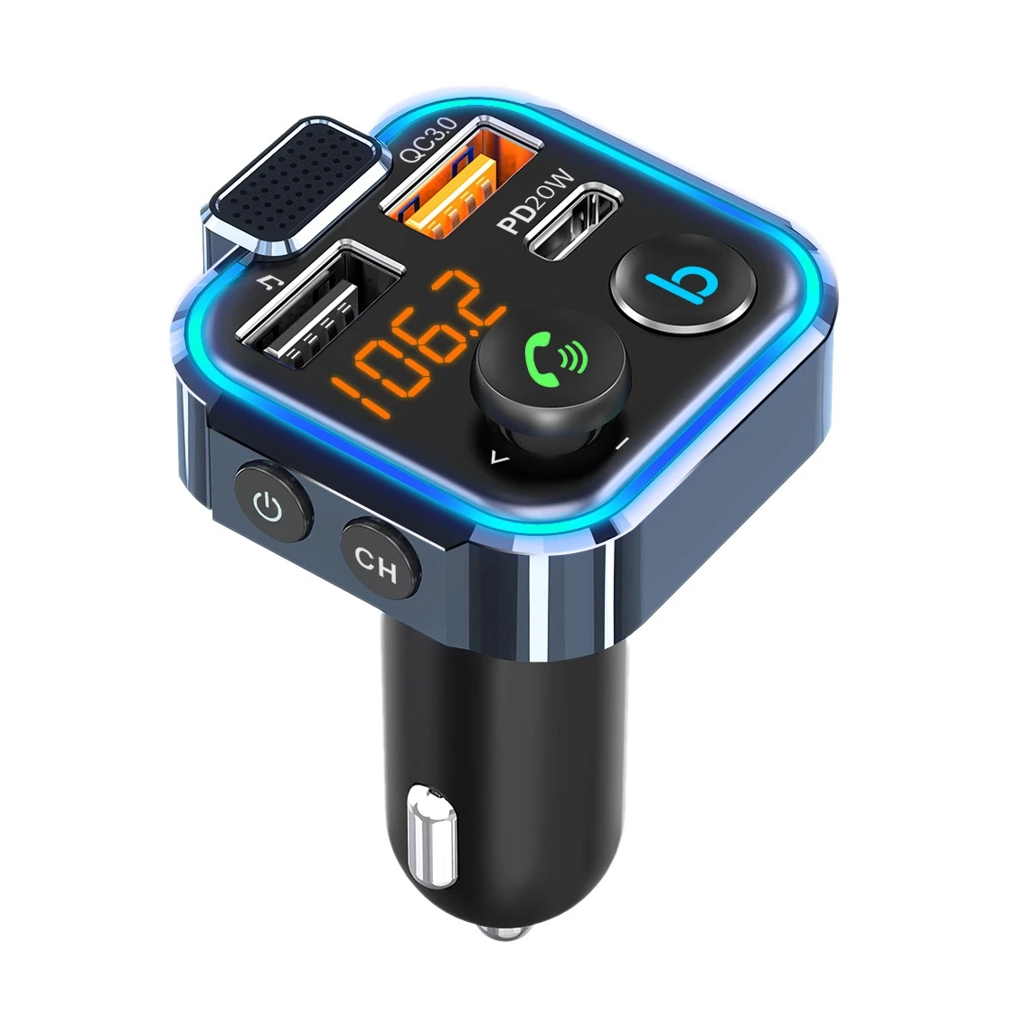 

Car FM Transmitter Adapter Bluetooth 5.0 MP3 Player Wireless Handsfree Type-C PD 20W+ QC3.0 Fast USB