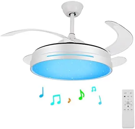 

Ceiling Fan with Light with Bluetooth Speaker Color Changing 36W 42 Inch Music Black Blades Hidden Bluetooth Ceiling Fan Fandel