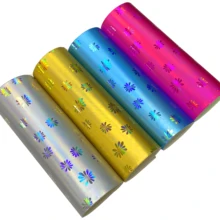 

XHT Daisy Flower Pattern Metallic Embossed Mirror Laser Holographic Fabric PU Faux Leather Sheet for Shoe/Bag/Wallpaper