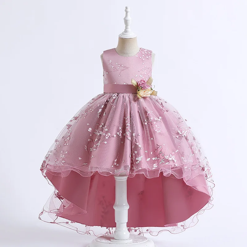 

Flower Girls Lace Princess Hi-Low Pageant Party Dress for Wedding Prom Ball Gowns with Handmade Flower