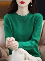 Fashion 100% Merino Wool Women's Sweater O-Neck Long Sleeve Pullover Spring Autumn Winter Basic Jumper Clothing Knitwear Tops - Image 6